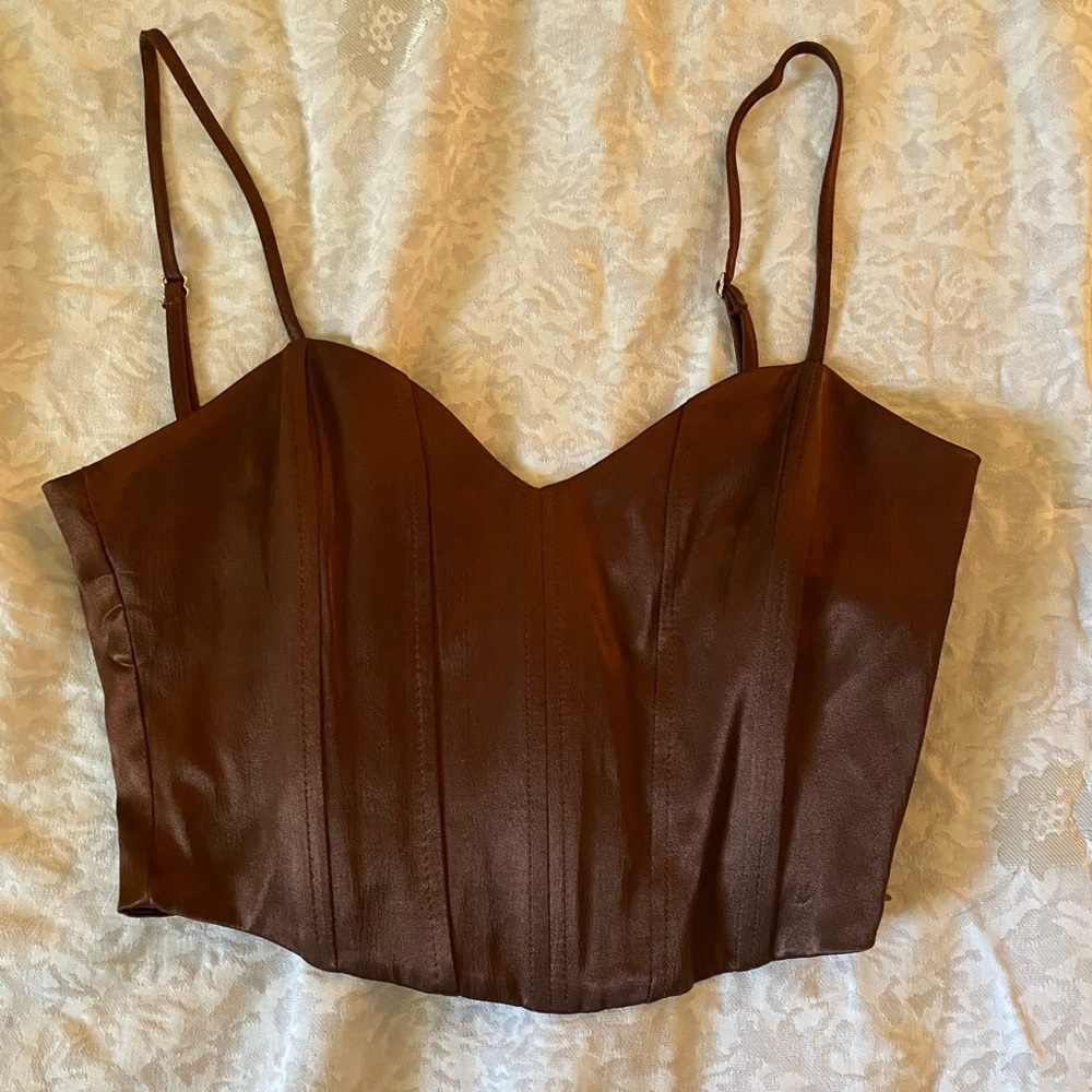 Zara Brown Leather Crop Top